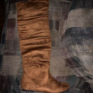 Tan knee boots